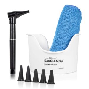 Ear Cleaning Kit by Nuance Medical EarClear Rx - Ear Wax Cleaning System for Adults & Kids- Flexible Tip Kit with Otoscope Penlight, Basin and 3 Disposable Tips and Microfiber Towel