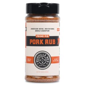 mudville bbq prime pig pork rub seasoning, sweet & savory, world champion pitmaster recipe, 12.8 oz shaker bottle