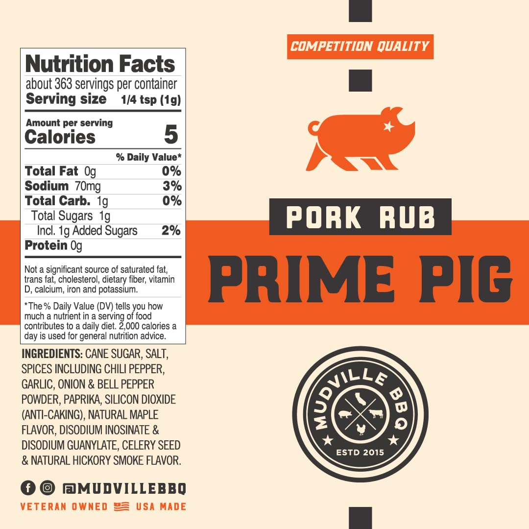 Mudville BBQ Prime Pig Pork Rub Seasoning, Sweet & Savory, World Champion Pitmaster Recipe, 12.8 oz Shaker Bottle