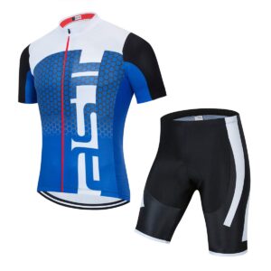 men's cycling jersey,bicycle short sleeve breathable cycling shorts set quick dry blue