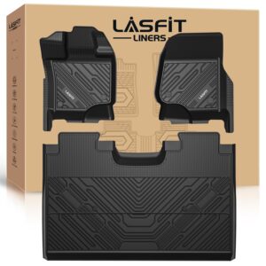 LASFIT Floor Mats Fit for Ford F-150 2015-2024/ F150 Lightning 22-24 SuperCrew Cab (Rear w/o Under-Seat Fold Flat Storage), All Weather TPE Truck Liners,1st & 2nd Row, Black