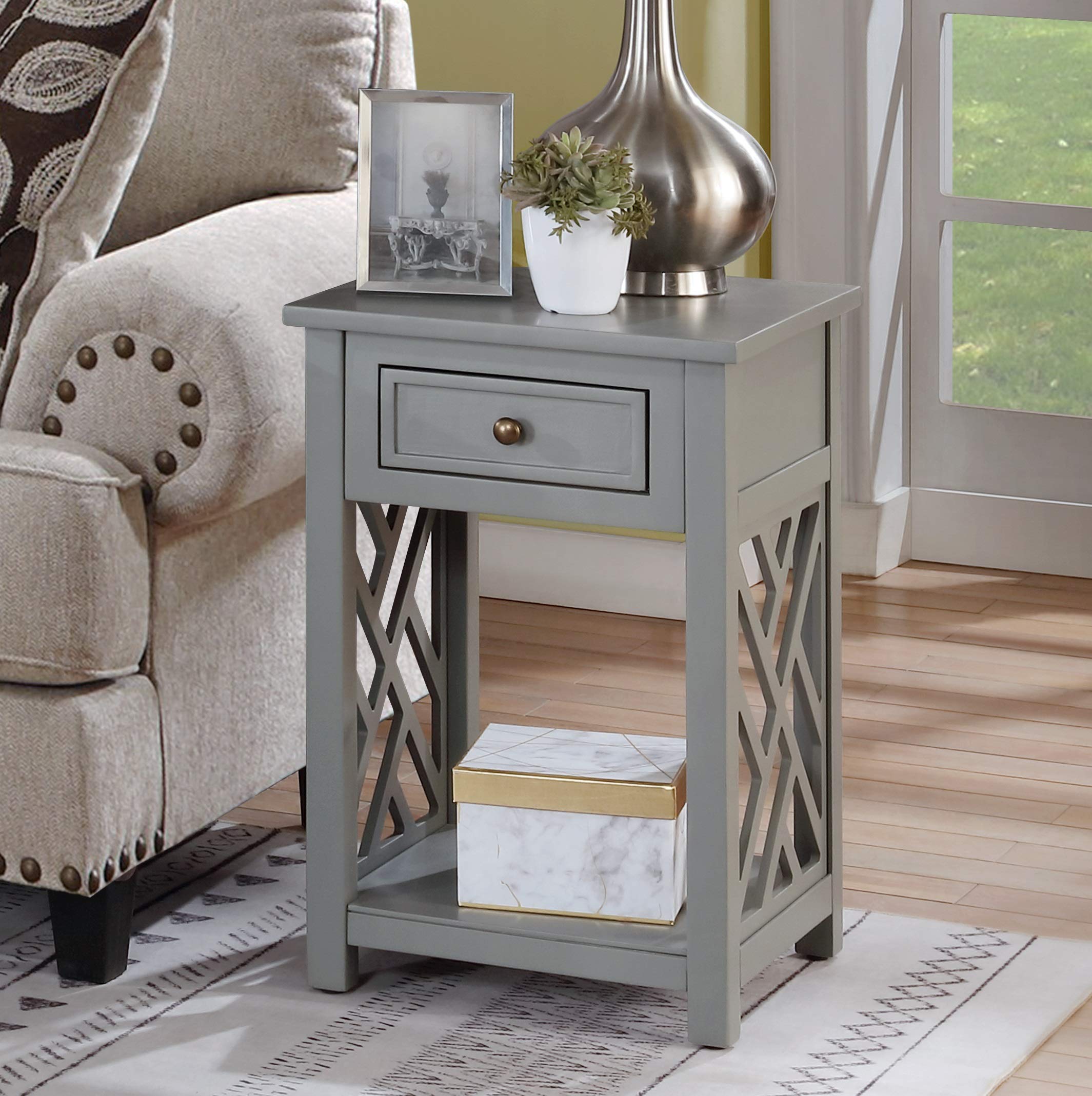 Alaterre Furniture Coventry Wood End Table with Drawer and Shelf, Gray