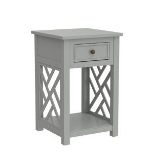 Alaterre Furniture Coventry Wood End Table with Drawer and Shelf, Gray