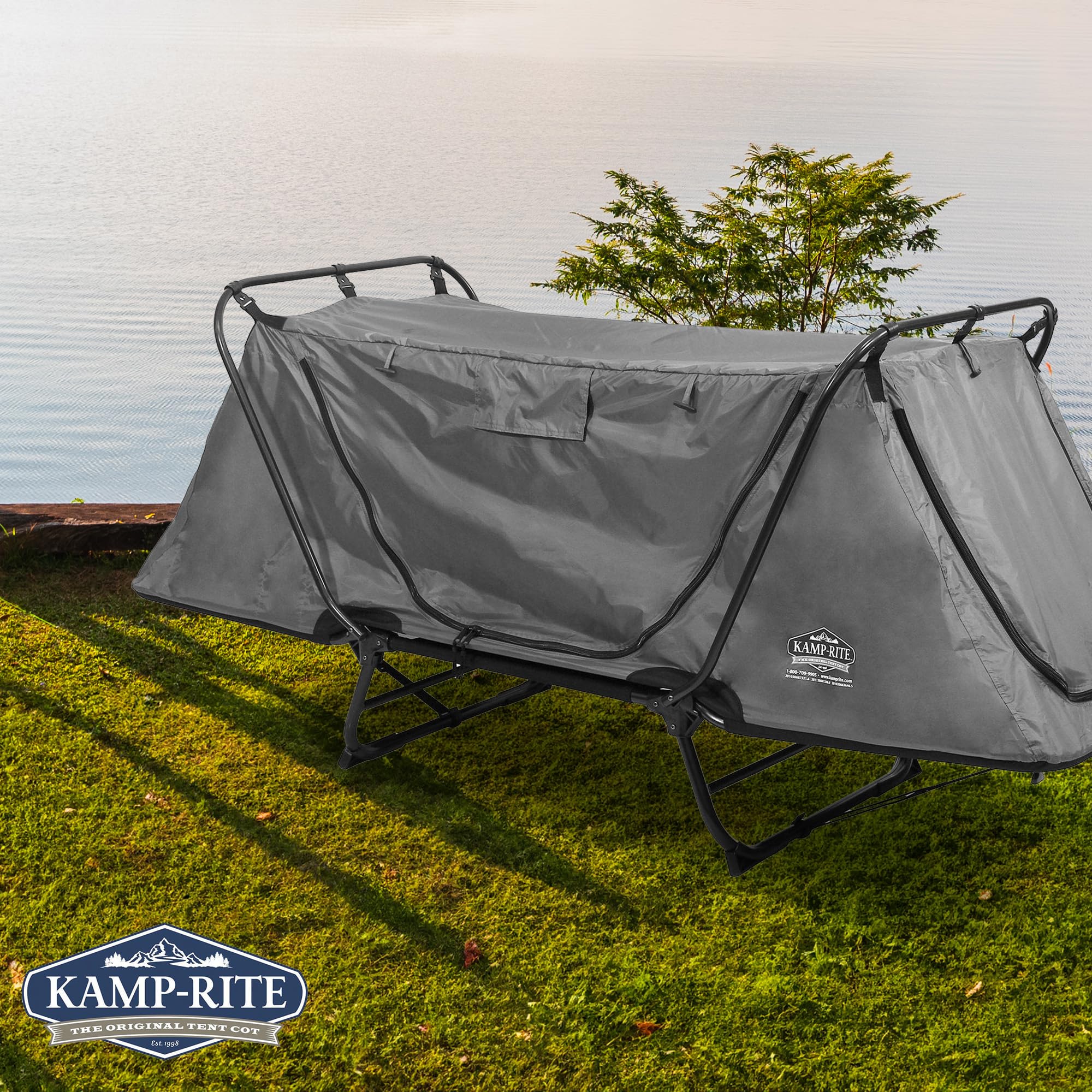 Kamp-Rite Original Quick Setup 1 Person Multifunctional Cot Convertible as Lounge Chair, and Tent with 2 Zippers and Mesh Entry Doors, Green/Tan