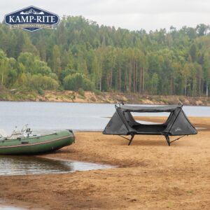 Kamp-Rite Original Quick Setup 1 Person Multifunctional Cot Convertible as Lounge Chair, and Tent with 2 Zippers and Mesh Entry Doors, Green/Tan