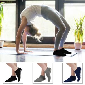 Tphon Non Slip Anti Skid Socks with Grips for Yoga Pilates Barre Fitness, Hospital Home Sticky Slipper Socks for Women Men (3 Pairs)