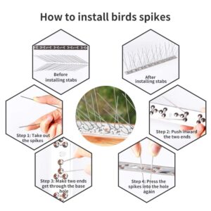 Recie Bird Spikes, Stainless Steel Bird Spikes for Outside Pigeons and Other Small Birds - 30 Packs, 32.5ft