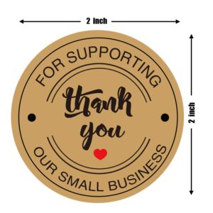 2" Round Kraft Thank You Stickers - Printed Thank You for Supporting Our Small Business Stickers with Hearts Used for Business,Online Sellers,Boutiques, Small Shops (500pcs) (2inch)