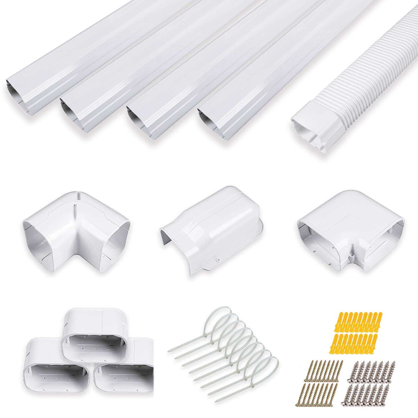 LyPrem 5" 17Ft Air Conditioner Decorative PVC Line Set Cover Kit for Mini Split and Central Air Conditioner & Heat Pump Line Set Cove Kit Decorative Tubing Cover（White）