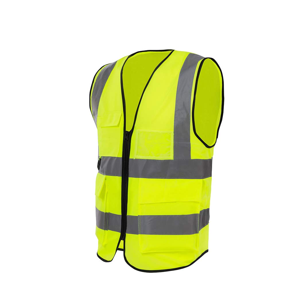 Chesson High Visibility Safety Vest, Medium Size, 2" Reflective Strips, Hi Vis Yellow Vests Multi-Pockets and Front Zipper Work Vest Perfect for Cycling, Running, Volunteer, Construction