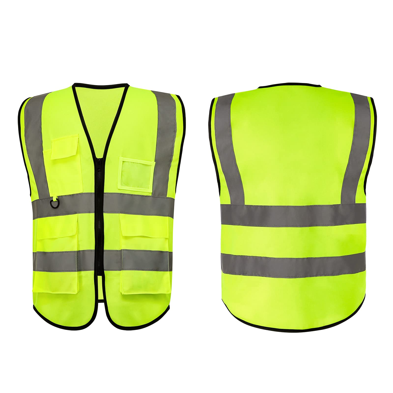 Chesson High Visibility Safety Vest, Medium Size, 2" Reflective Strips, Hi Vis Yellow Vests Multi-Pockets and Front Zipper Work Vest Perfect for Cycling, Running, Volunteer, Construction