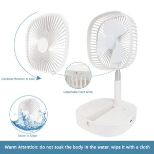 Portable Foldable Desk Table Fan, Pedestal Floor Fans with USB Rechargeable Battery Operated, Quiet Standing Fans for Home Bedroom Office Travelling Camping, White (Remote Control Included)