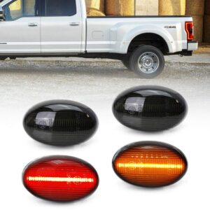 nslumo wheel fender side marker lights for 1999-2010 f-ord f350 f450 double wheel amber red trunk bed fender markers 48 smd smoked lens replace oem sidemarker lamps