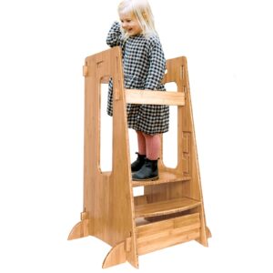 KIDSPR Bamboo Toddler Tower, Kitchen Helper Tool,Height Adjustable Standing Stool for Kids，Bathroom Learning Step Stool