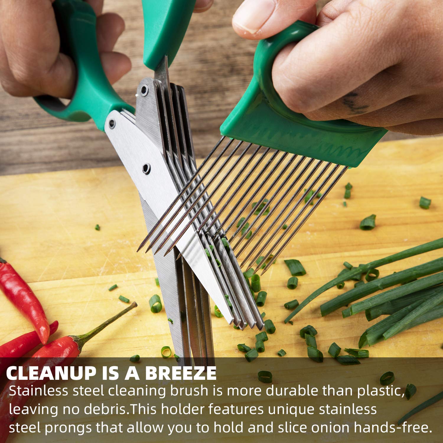 Herb Scissors Set with 5 Multi Stainless Steel Blades, Safe Cover and Cleaning Comb, Multipurpose Kitchen Chopping Shear, Mincer, Sharp Dishwasher Safe Kitchen Gadget, Culinary Cutter Chopper