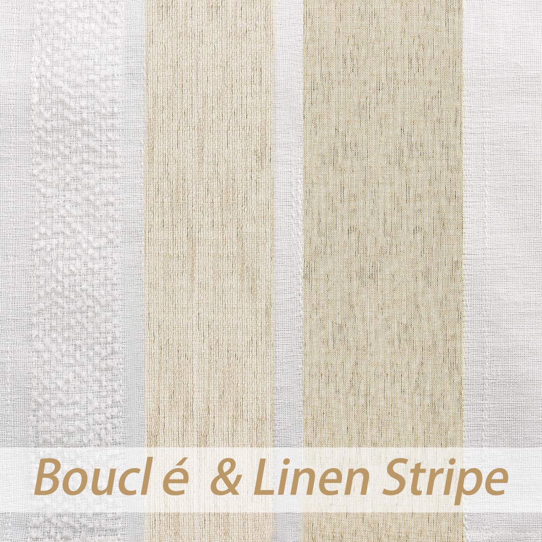 Central Park Beige and White Kitchen Window Curtain Tiers Vertical Stripe Sheer Boucle Linen Window Curtain, Living Room Decorative Rod Pocket Rustic Living 2 Panels (28" W x 45" L)