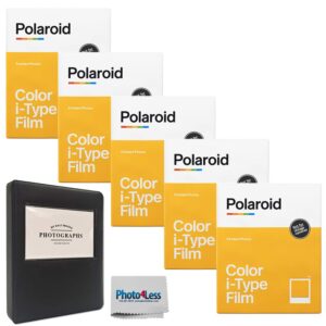 polaroid color film for i-type (8 exposures) x 5 + black album holds 32 photos + cloth