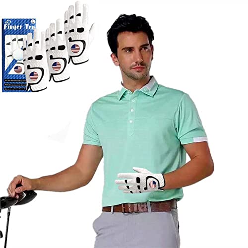 Golf Gloves Men Left Hand Right Handed Golfer 3 Pack with Ball Marker Soft Leather Weathersof Grip Mens Glove Size S M ML L XL XXL 3XL (3 Pack-White, Cadet L, Worn on Left Hand(Right Handed Golfer))
