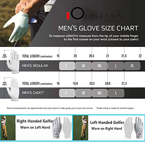 Golf Gloves Men Left Hand Right Handed Golfer 3 Pack with Ball Marker Soft Leather Weathersof Grip Mens Glove Size S M ML L XL XXL 3XL (3 Pack-White, Cadet L, Worn on Left Hand(Right Handed Golfer))