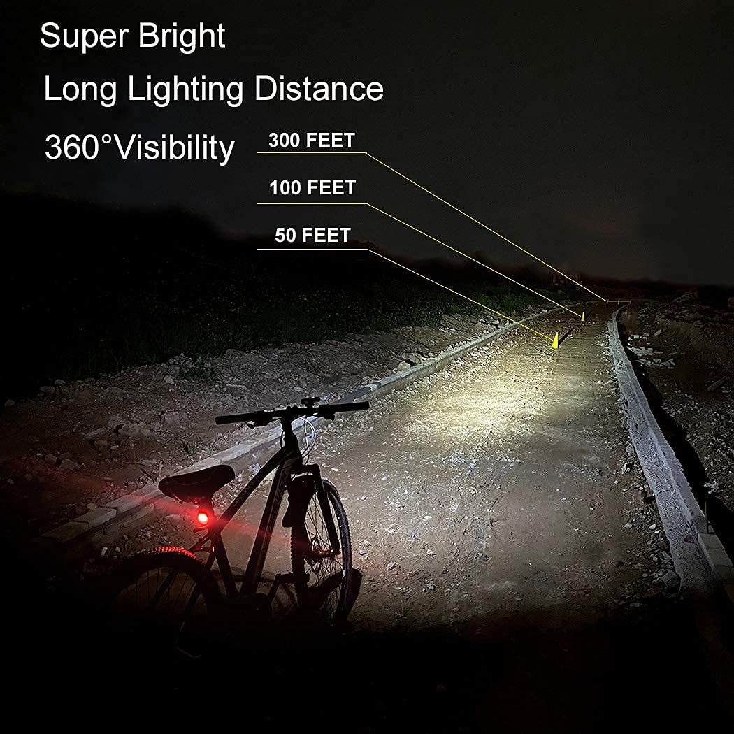 LIYOTD Bike Lights Front and Back 6400 mAh Bicycle Light Set USB C Rechargeable Super Bright 1200 Lumen Bike Headlight and Tail Light for Night Riding Road and Mountain LED Cycling Accessories