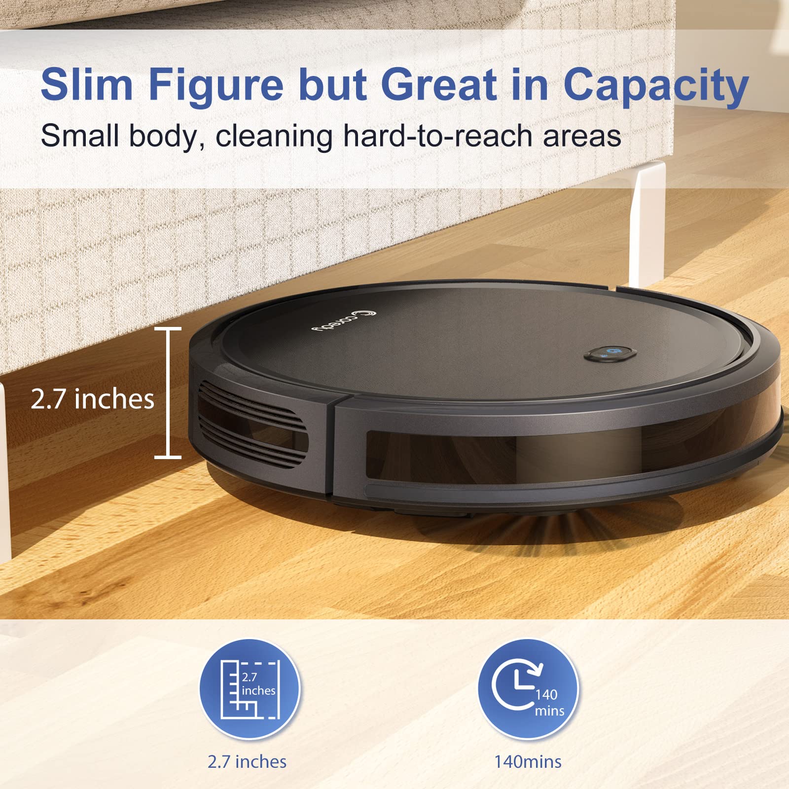 Coredy R400 Robot Vacuum Cleaner, Personalized Customize Robotic Vacuums Skin, 2000Pa Suction, Works with Alexa, Wi-Fi Connected, Auto Boost Intellect, Quiet Self-Charging Vacuum Robot for Pet Hairs