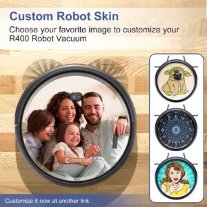 Coredy R400 Robot Vacuum Cleaner, Personalized Customize Robotic Vacuums Skin, 2000Pa Suction, Works with Alexa, Wi-Fi Connected, Auto Boost Intellect, Quiet Self-Charging Vacuum Robot for Pet Hairs