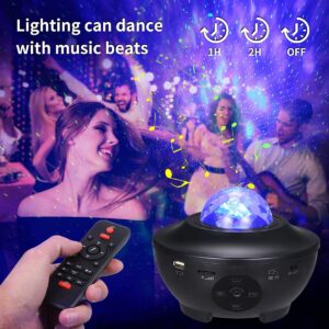 Star Night Light Projector, Tom-shine Ocean Wave/LED Nebula Cloud Projector, Bluetooth Music Speaker/Timer/Sound Activate/Remote Control for Baby Kids Gifts Bedroom Decor Party Wedding (Black)