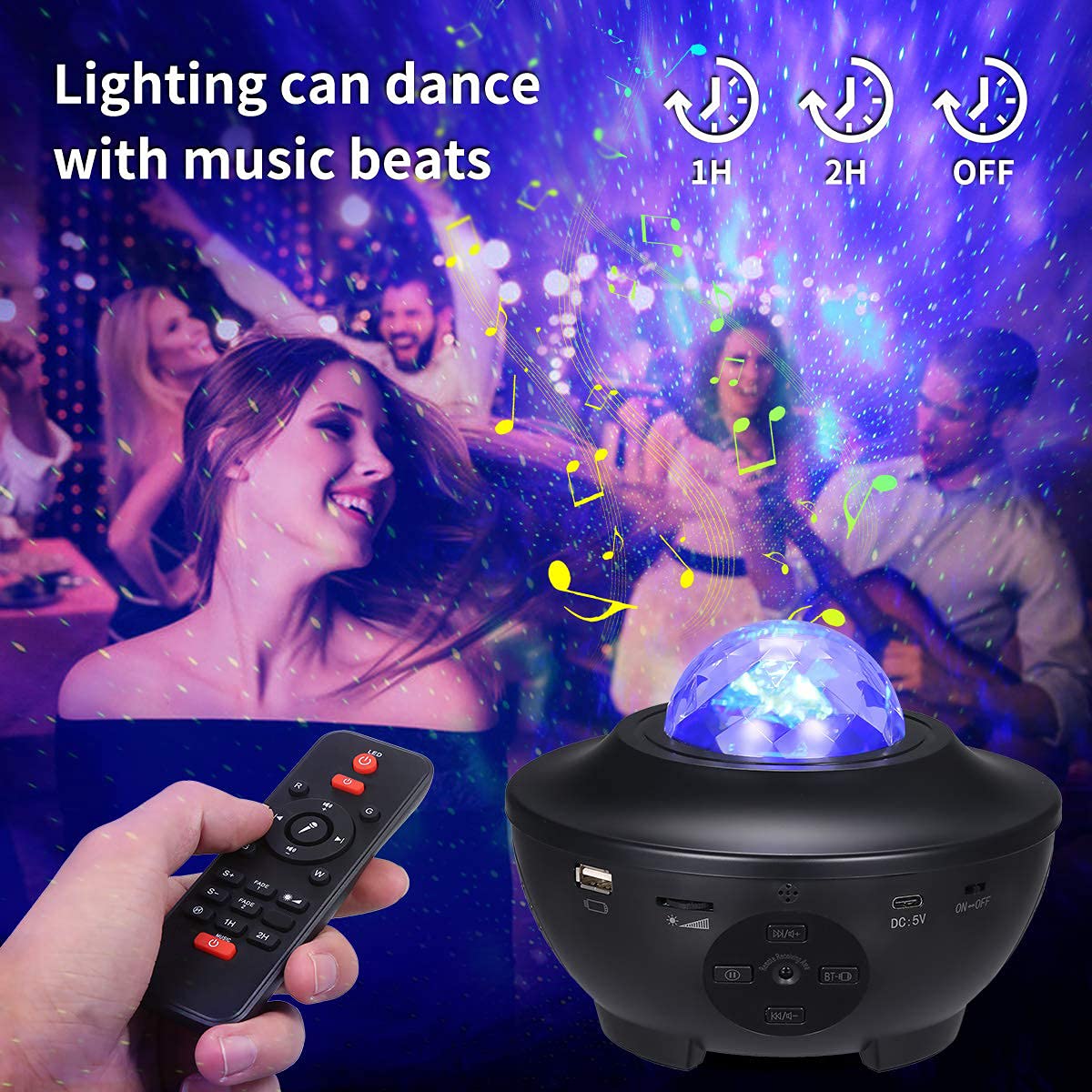 Star Night Light Projector, Tom-shine Ocean Wave/LED Nebula Cloud Projector, Bluetooth Music Speaker/Timer/Sound Activate/Remote Control for Baby Kids Gifts Bedroom Decor Party Wedding (Black)