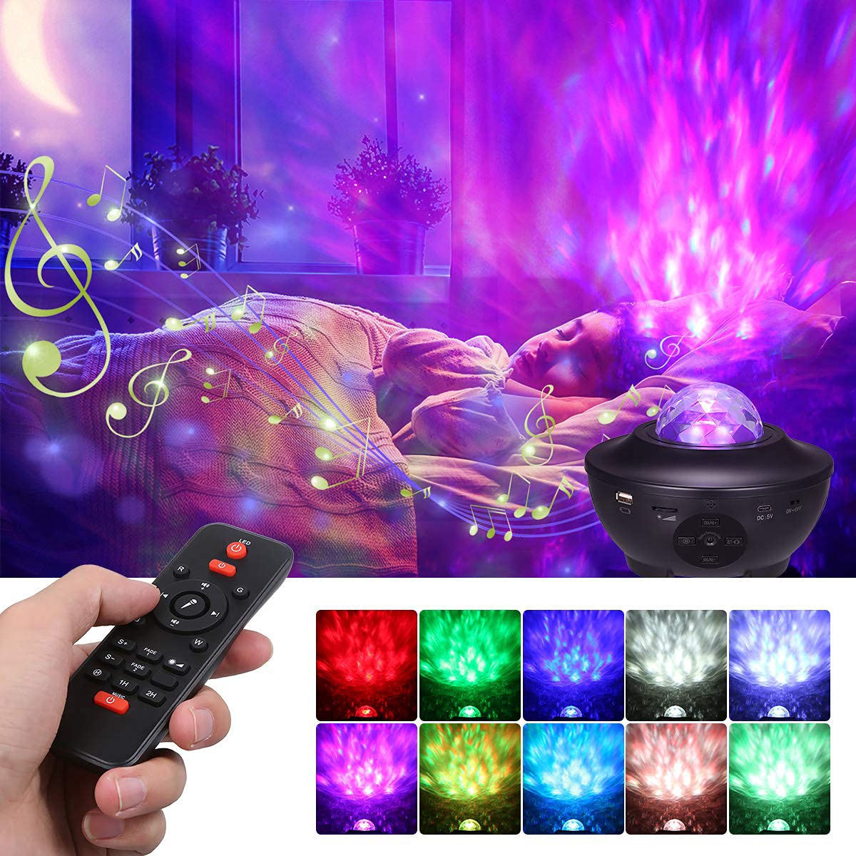 Star Night Light Projector, Tom-shine Ocean Wave/LED Nebula Cloud Projector, Bluetooth Music Speaker/Timer/Sound Activate/Remote Control for Baby Kids Gifts Bedroom Decor Party Wedding (Black)