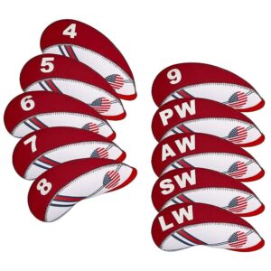 big teeth golf iron head covers 10pcs neoprene usa flag golf club protector multi color golf club protector (red)