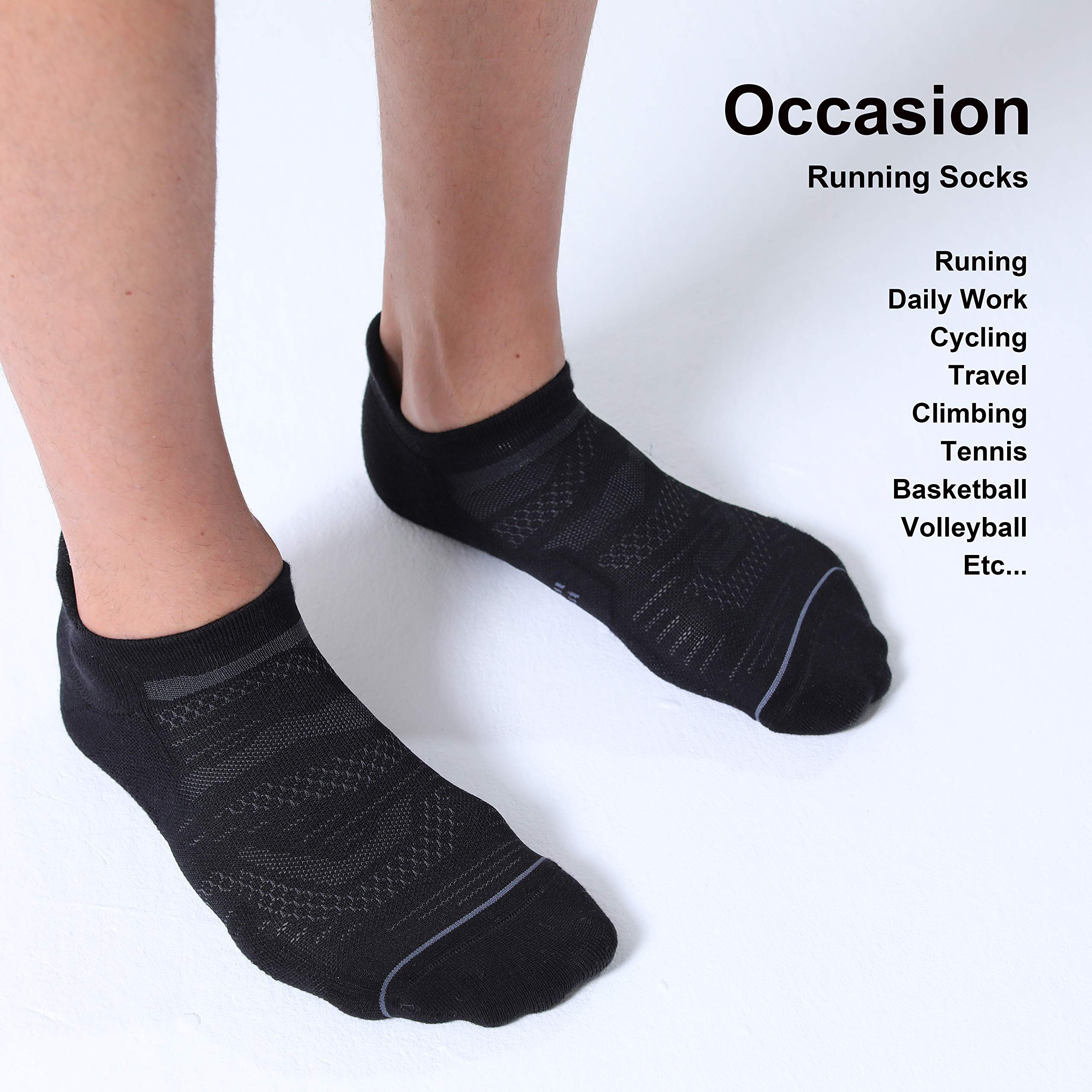 CelerSport 6 Pack Men's Running Ankle Socks with Cushion, Low Cut Athletic Sport Tab Socks Gifts for Men, Black, Shoe Size: 9-12