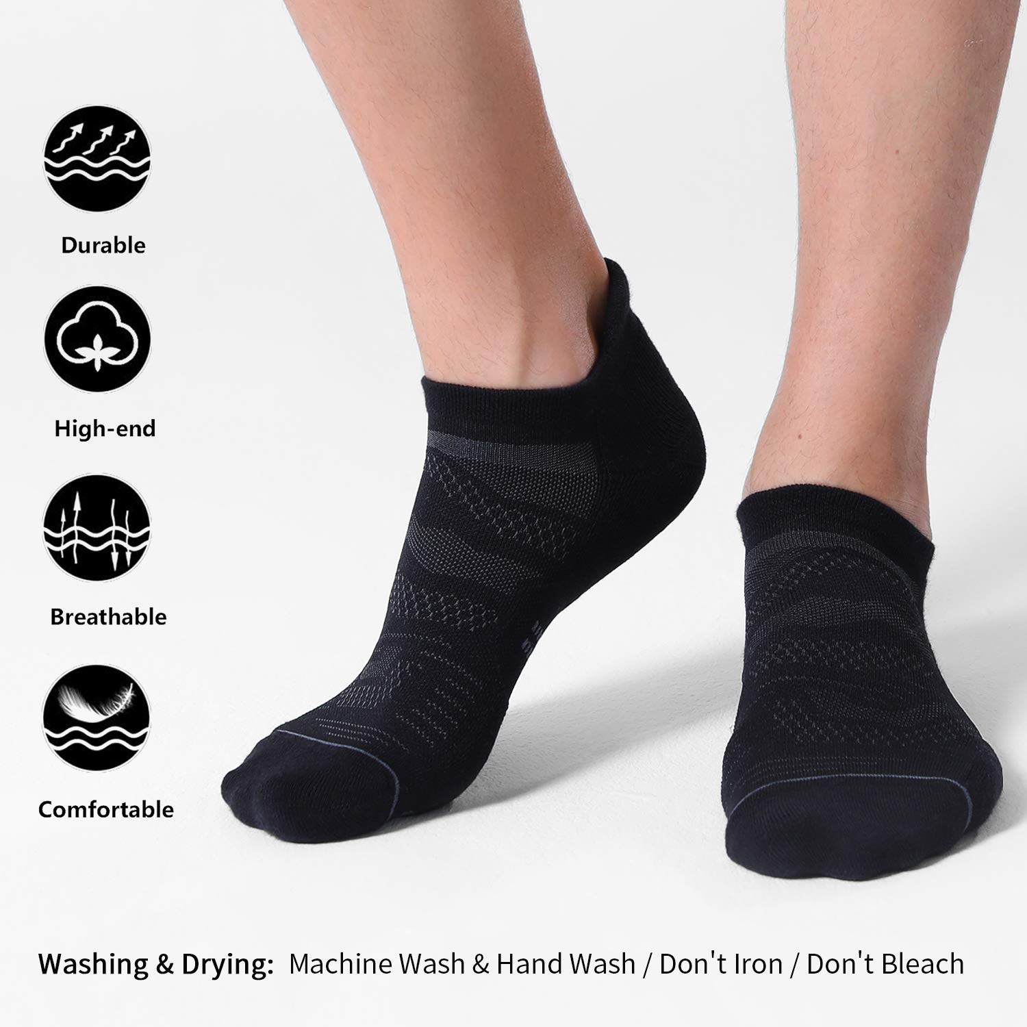 CelerSport 6 Pack Men's Running Ankle Socks with Cushion, Low Cut Athletic Sport Tab Socks Gifts for Men, Black, Shoe Size: 9-12