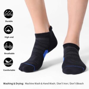 CelerSport 6 Pack Men's Running Ankle Socks with Cushion, Low Cut Athletic Sport Tab Socks, Mixed Black, Shoe Size: 12-15