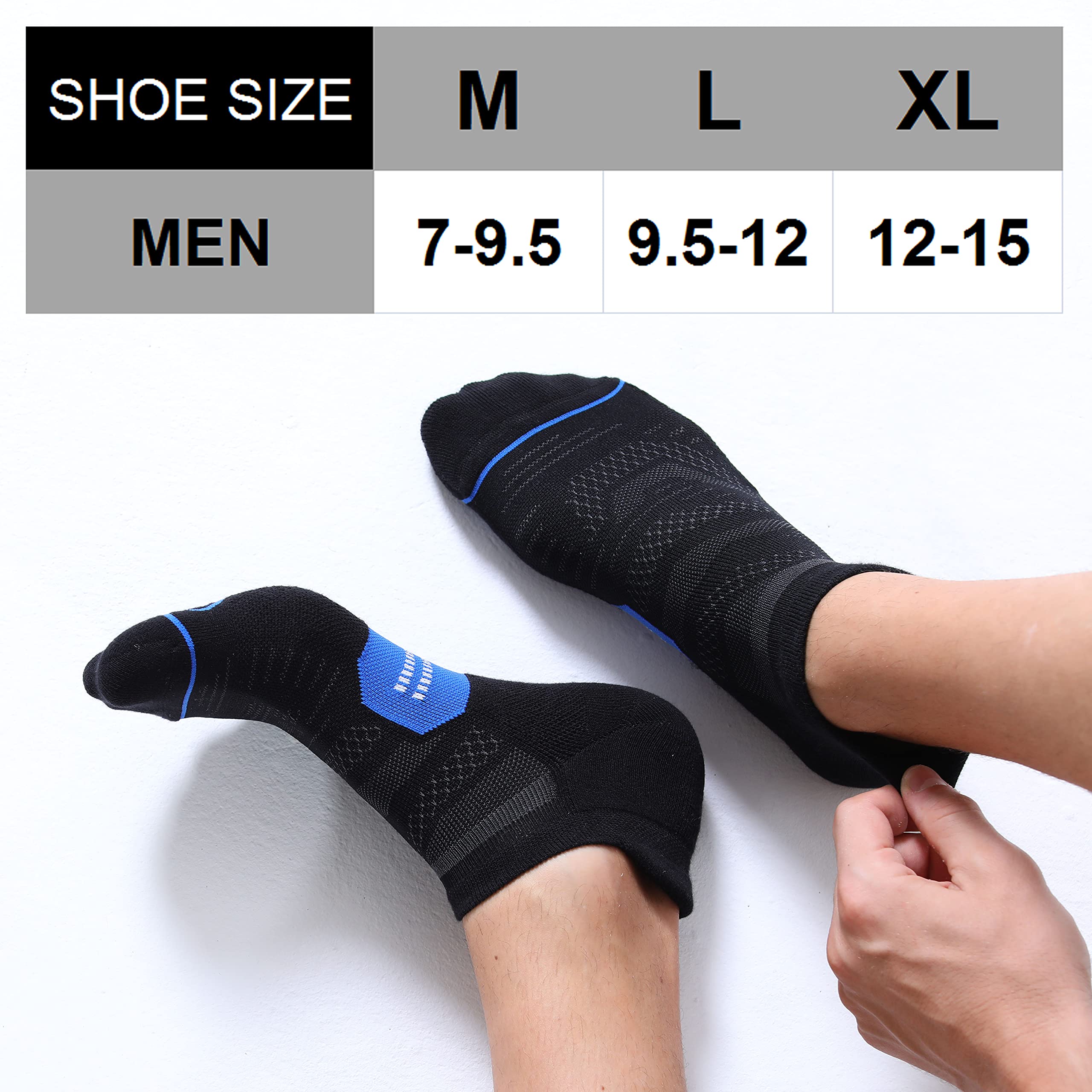 CelerSport 6 Pack Men's Running Ankle Socks with Cushion, Low Cut Athletic Sport Tab Socks, Mixed Black, Shoe Size: 12-15