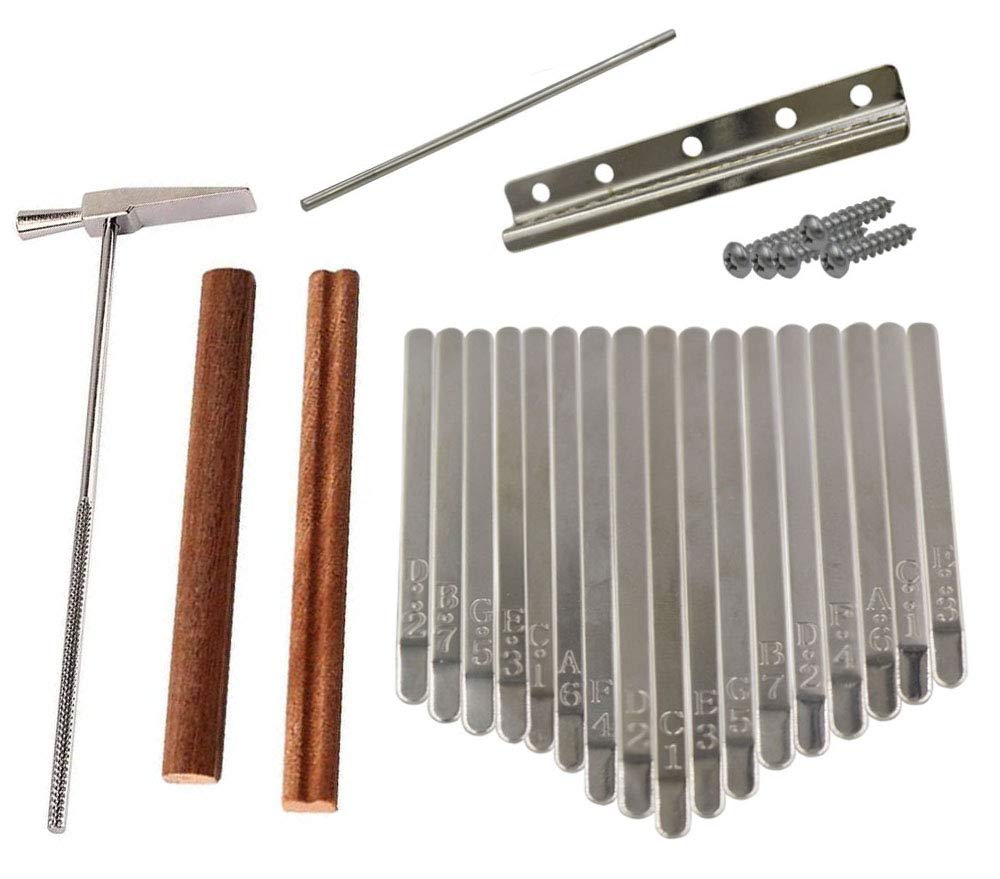 Liyafy Pack of 17 Keys Kalimba DIY Keys Bridge Kit with Tuning Hammer for DIY Kalimba Mbira Thumb Piano Repairing Parts