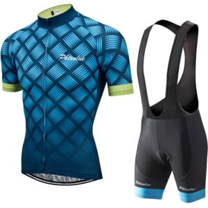 PHTXOLUE Cycling Kit Men Cycling Jersey Set Cycling Bib Shorts Bicycle Jersey Shirts Outfit Uniform Clothes (Black Blue-1, Medium)