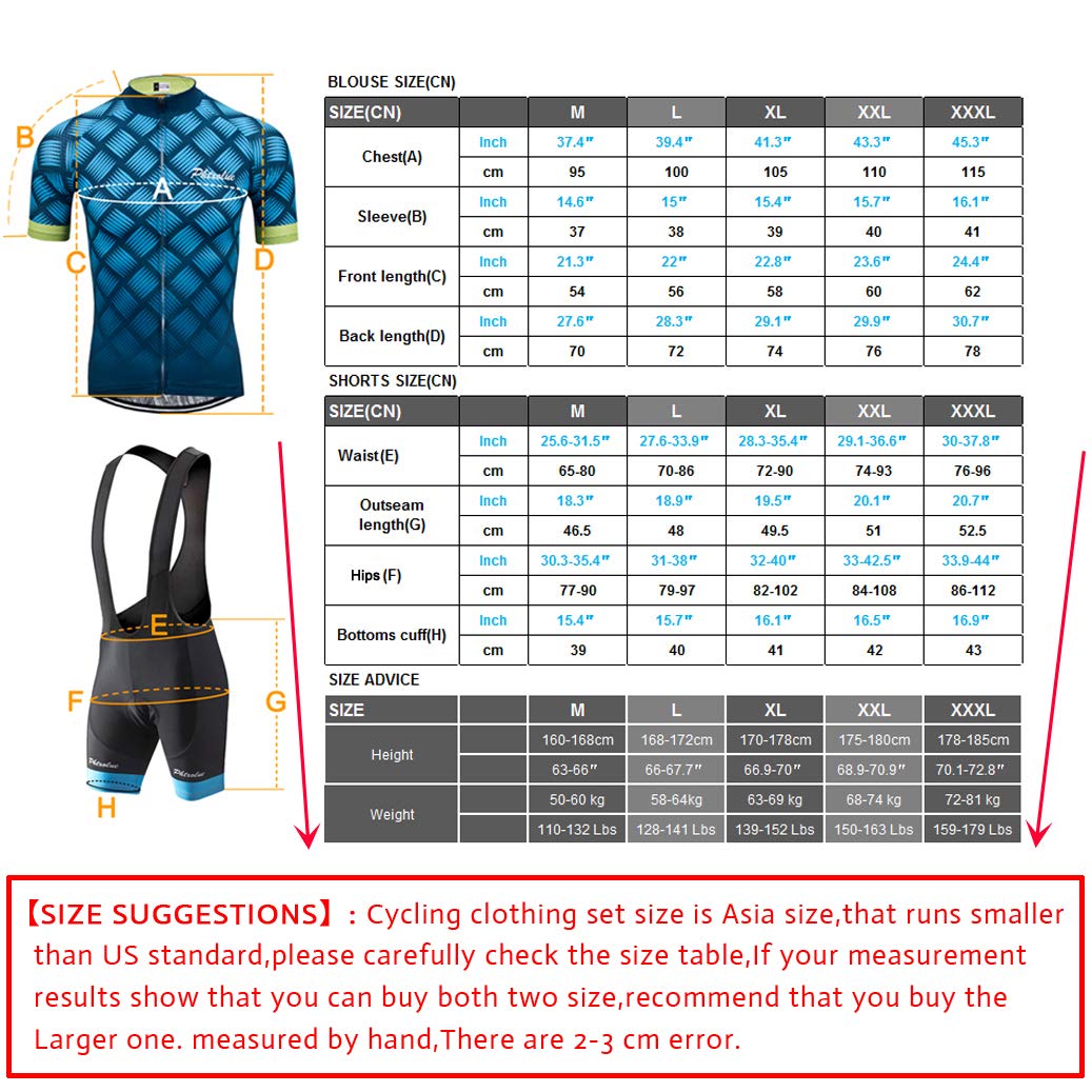 PHTXOLUE Cycling Kit Men Cycling Jersey Set Cycling Bib Shorts Bicycle Jersey Shirts Outfit Uniform Clothes (Black Blue-1, Medium)