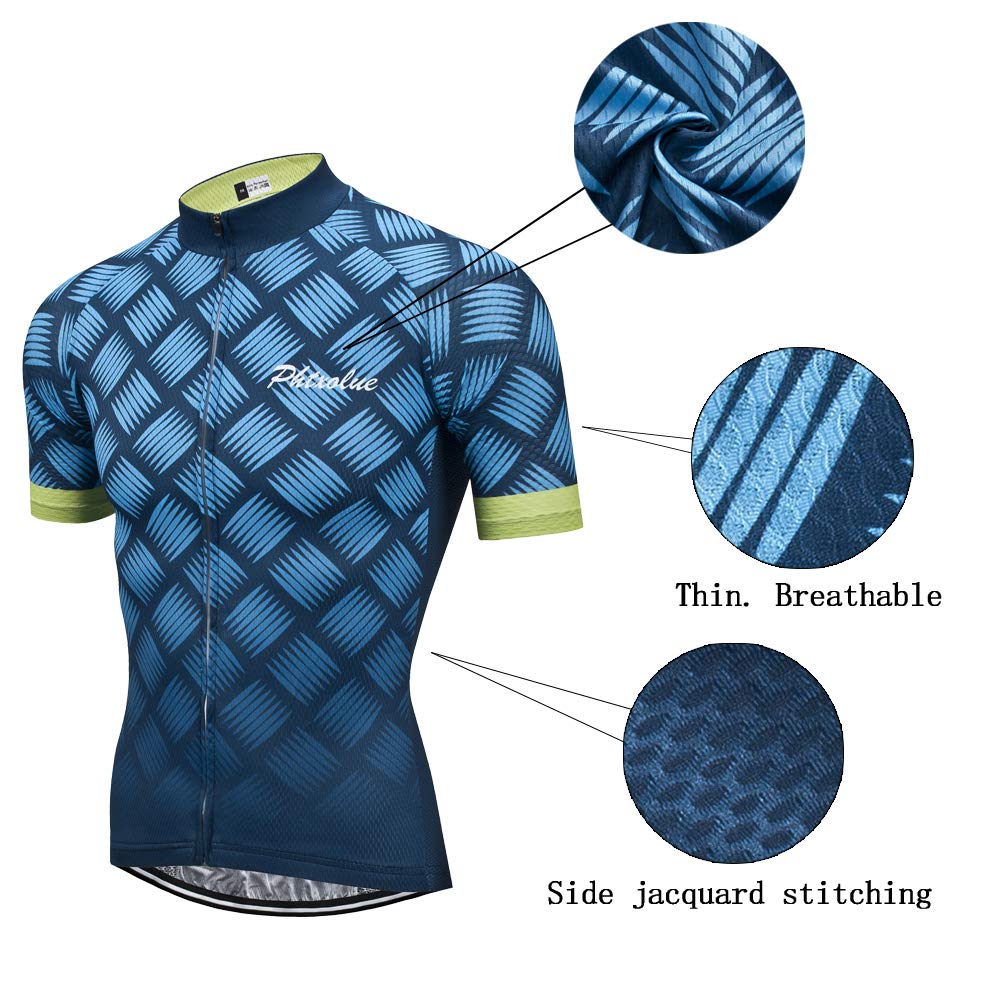 PHTXOLUE Cycling Kit Men Cycling Jersey Set Cycling Bib Shorts Bicycle Jersey Shirts Outfit Uniform Clothes (Black Blue-1, Medium)