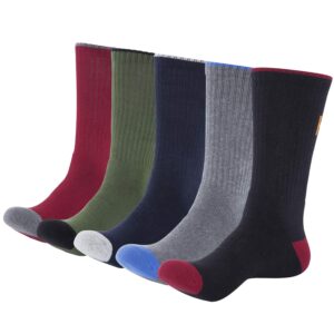 kony men's 5 pairs thick cushion hiking walking socks, wicking outdoor sports crew socks (mix-2, medium(us shoe size 8-11))