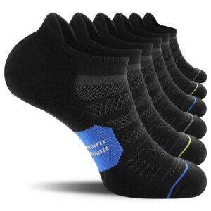 CelerSport 6 Pack Men's Running Ankle Compression Socks with Cushion, Low Cut Athletic Sport Tab Socks, Mixed Black, Shoe Size: 9-12