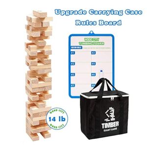 WOOD CITY Giant Tumbling Timber Tower Game (Stacking from 2 to 4 Feet), Classic Jumbo Outdoor Game for Adults Kids Family, 54 Pieces Premium Pine Wood Blocks Toy