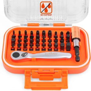 sedy 42-pieces mini ratchet screwdriver and bit set, waterproof case 1/4-inch mini ratchet screwdriver and s2 bits kit with extension bit holder, pocket size