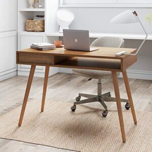 Nathan James Parker Modern Home Office Writing, Computer or Laptop Desk with Open Storage Cubby and Small Drawer, Walnut