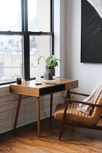 Nathan James Parker Modern Home Office Writing, Computer or Laptop Desk with Open Storage Cubby and Small Drawer, Walnut