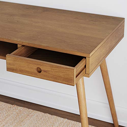 Nathan James Parker Modern Home Office Writing, Computer or Laptop Desk with Open Storage Cubby and Small Drawer, Walnut