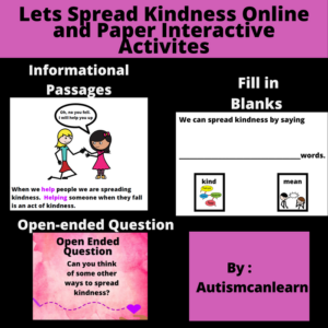 lets spread kindness fill in the blank, open-ended question and poster activity