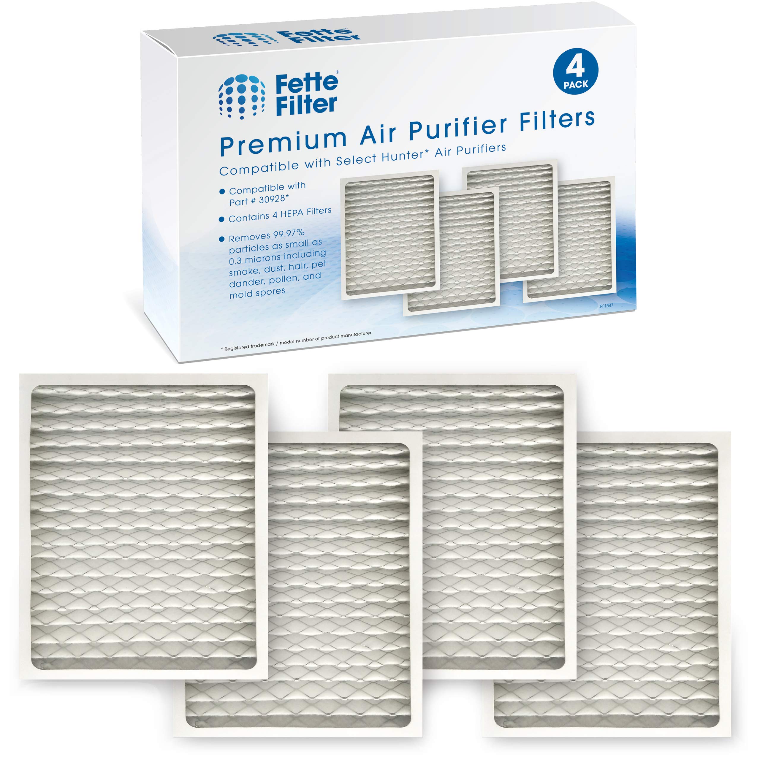 Fette Filter - Air Purifier HEPA Filter Compatible with Hunter HEPAtech 30928 for models 30057 30059 30067 30078 30079 30124 30126 Air Purifier Pack of 4 Part # 30928