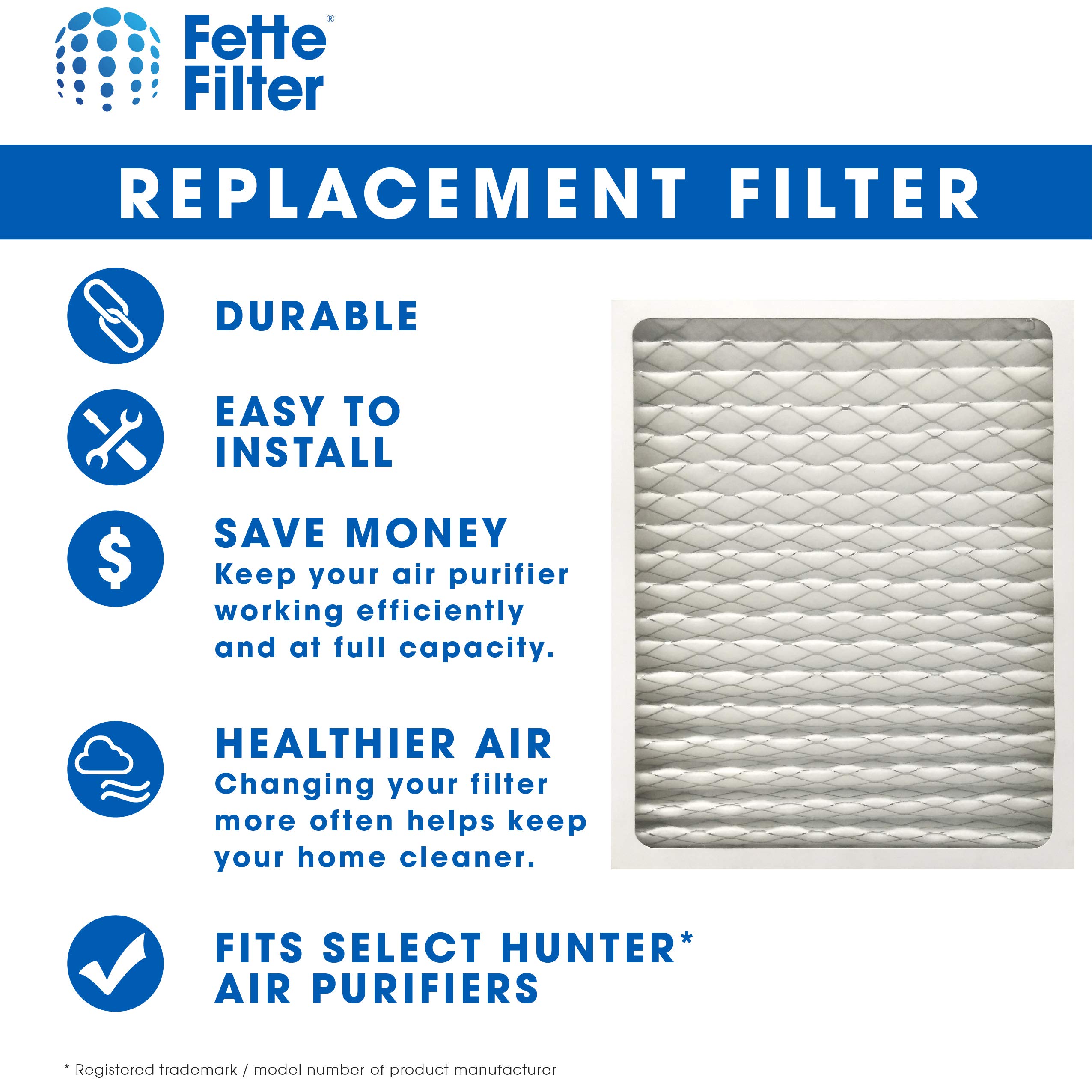 Fette Filter - Air Purifier HEPA Filter Compatible with Hunter HEPAtech 30928 for models 30057 30059 30067 30078 30079 30124 30126 Air Purifier Pack of 4 Part # 30928