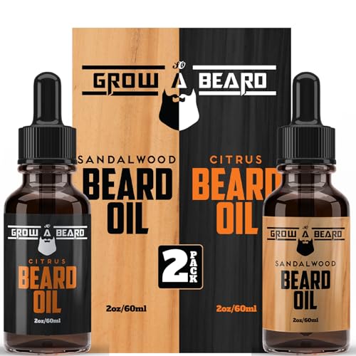 Beard Oil For Men, Beard Growth Oil, Beard Care, Best Beard Oil, All Natural, Sandalwood & Citrus Scent, Mens Gifts (2 Pack Of 2 oz)