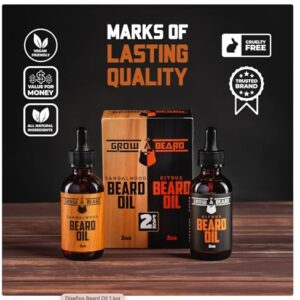 Beard Oil For Men, Beard Growth Oil, Beard Care, Best Beard Oil, All Natural, Sandalwood & Citrus Scent, Mens Gifts (2 Pack Of 2 oz)